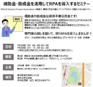 補助金・助成金を活用してRPAを導入するセミナー